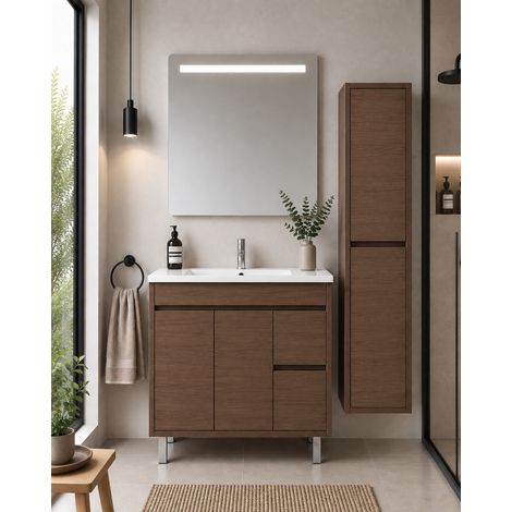 Mueble de baño con lavabo ORIGENBATH ISQUIA sin espejo 70x45 cm fresno tea con columna (1/5)