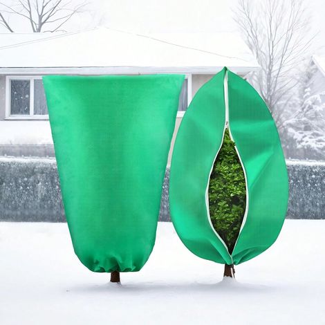 2 Housses de Protection contre le Gel pour Arbres Fruitiers, Couverture Végétale Verte Épaissie avec Fermeture Éclair et Cordon, Résistante au Froid, Neige et Insectes, 60-80cm (1/5)