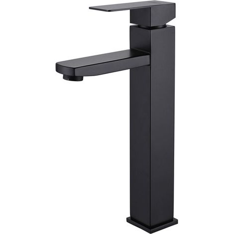 Schwarzer Badewannen-Hahn, quadratischer Waschbecken-Mischer, Warm-/Kaltwassermischer aus Edelstahl mit 80 cm langen Zuleitungen