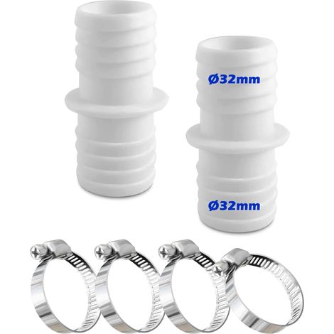 CCYKXA 2er-Pack 32 mm Schlauchverbinder mit 4 Edelstahl-Schlauchschellen, weißer Doppeladapter für Schwimmbäder