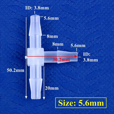 (5,6 mm - 50 pièces) Raccords en T en plastique PP pour tuyau d'irrigation de jardin, adaptateur pour réservoir d'aquarium, tuyau de pompe à air, raccords en T de type pagode (1/5)