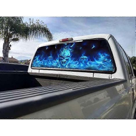 Flammendes Skelett 135x36cm Heckscheibenaufkleber für Pkw, Lkw und SUV - Wetterfester getönter Grafikaufkleber, individuelle Fahrzeugdekoration. (1/3)