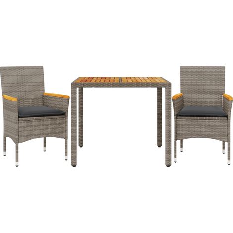 Maison Exclusive - Set Pranzo da Giardino 3pz con Cuscini Polyrattan Acacia Grigio