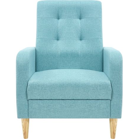 Poltrona da lettura in lino blu 54 x 61 x 90,5 cm con braccioli - CHICFURN (1/5)
