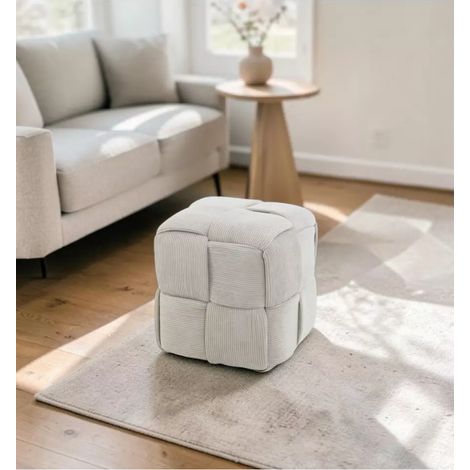 pouf intrecciato bellahome velluto a coste beige 44x44x40 cm (1/3)