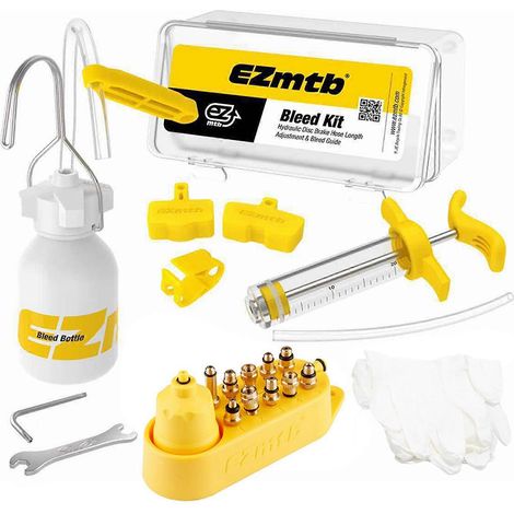 Kit de purge de freins à disque hydrauliques pour vélo (VTT/route) avec outil et huile minérale, adaptateur métallique (1/5)