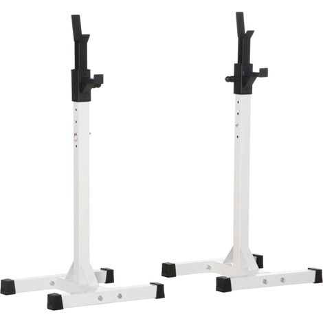 Paire de supports pour haltères 52x48x160 cm en acier blanc, réglable, home-gym – MEUBLIV (1/5)