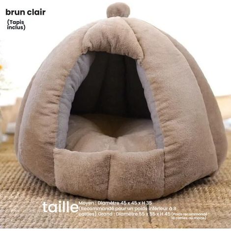 Nid pour chat d'intérieur, tente lavable, pour petits chiens, forme citrouille, doux et chaud, beige clair, taille L (1/5)
