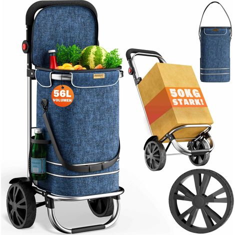 MONZANA® 3in1 Einkaufstrolley Alu 56L klappbar 50 kg Kugellager abnehmbare Tasche Handwagen Einkaufswagen Einkaufshilfe Roller meliert  blau