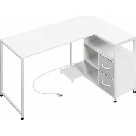 Escritorio esquinero reversible con enchufe, blanco, 120 x 80 x 76 cm (1/5)