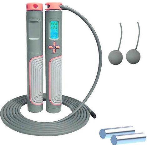 Corde à sauter avec compteur de calories, lestée pour le fitness, longueur ajustable, sans fil, petite balle, grise (1/4)