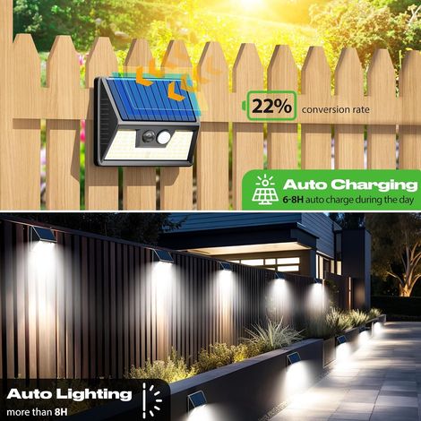 Lampe Solaire Extérieur Détecteur de Mouvement, Lot de 4 Lumiere Solaire Exterieur Avec IP65 Étanche, 3 Modos Eclairage Exterieur Solaire, Lampe Solaire pour Jardin, Garage (1/4)