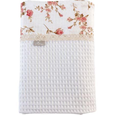 Manta / manta de gofre 75x100 Rosas románticas blancas (1/4)