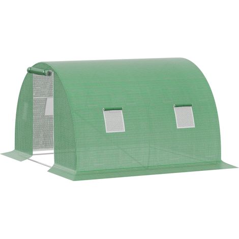 Freiland-Tunnelgewächshaus 3x3x2m mit PE-Abdeckung, Flügeltür und 4 Fenstern, grün