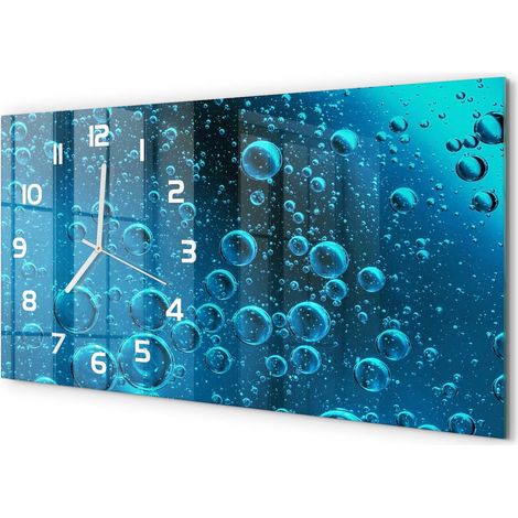 Grande Horloge Murale 60x30 cm Design Panoramique Verre Silencieux pour Salon Bulles sous l'eau (1/5)