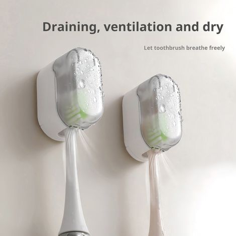 Support Pour Brosse À Dents - Fixation Murale - Couvercle Anti-Poussière Détachable - Compatible Brosse Électrique Et Manuelle - Lot De 4 Supports + 1 Distributeur De Dentifrice (1/5)
