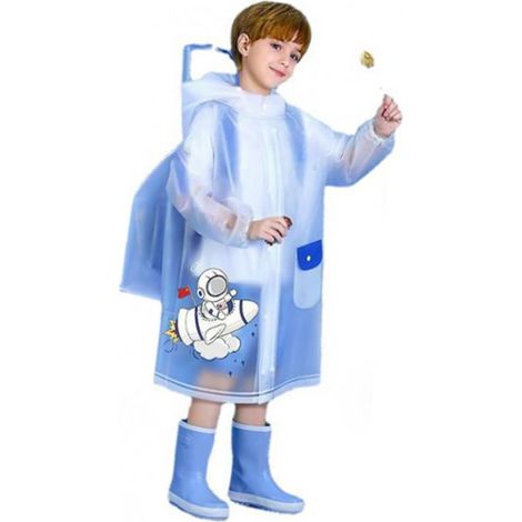 Imperméables pour enfants, ponchos de pluie épais et réutilisables avec capuche et manches, imperméables avec poche pour sac à dos, pour garçons et filles, motif fusée astronaute, fermeture à boutons,