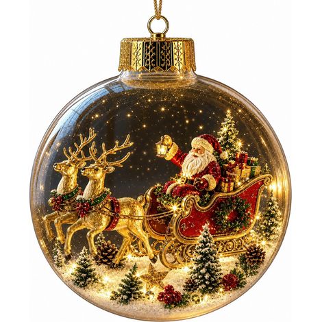 Boule à neige lumineuse en acrylique transparent, décor de Noël, château de glace 3D à suspendre au sapin, décoration de fêtes (1/5)