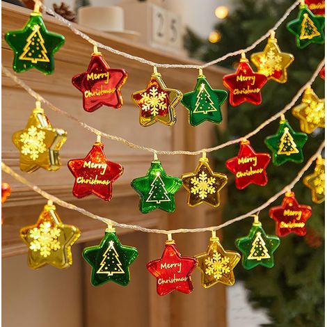 Guirlande lumineuse étoile de Noël 10 pieds 20 LED rouge vert or, guirlande féerique, décoration sapin, fenêtre et mur (1/5)