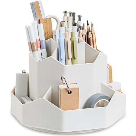 Organizzatore Desktop, Pentola un Pastello di Rotazione di 360 Gradi Organizer da Scrivania a 9 Scomparti, Jar, Matita, Porta Matita di Storage Desktop Penna Per la Cancelleria, per il Trucco, artigia (1/5)