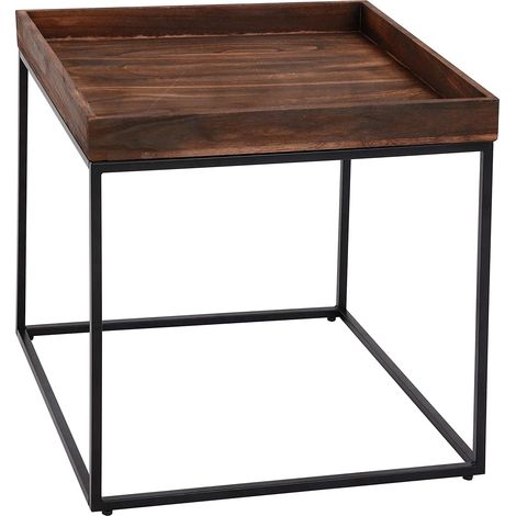 Table d'appoint table basse bout de canapé en bois de paulownia marron foncé et métal 60x60x60cm MED04076 (1/5)