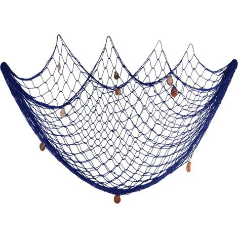 200 cm x 150 cm Fischernetz mit Muscheln, Strandmotiv, Dekoration für Partys, Wohnzimmer, Schlafzimmer, mediterraner Stil, Wanddekoration (Blau) (1/4)