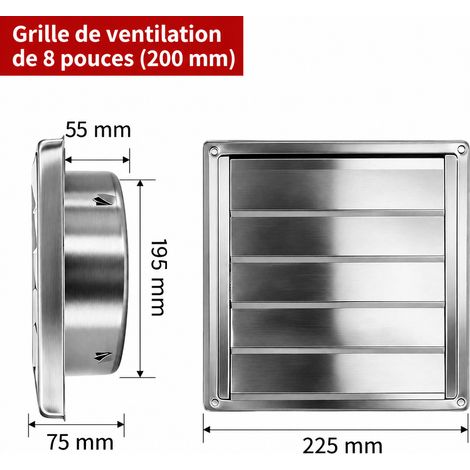 Grille d'aération murale inox 304 avec grille 200mm (8 pouces) pour conduit de ventilation – 22,5 × 22,5 × 9 cm – Livraison gratuite (1/5)