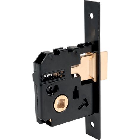 JPM – Serrure à larder noire droite à fouillot – Bec de canne pour petits coffres – Axe 40 mm – Ferrure de serrure de meuble