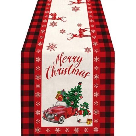 Chemin de table à paillettes pour décorations de fêtes, chemin de table de Noël, coussin en tissu imprimé pour décoration d'intérieur, chemin de table chaud (motif : voiture) (1/4)