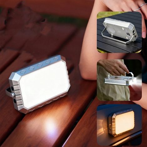 Wiederaufladbare Campinglaterne 4000 mAh, 6 stufiger Dimmer mit Ständer, 3 Lichtquellen und Akkuanzeige, Notlicht für Camping, Wandern und Reisen