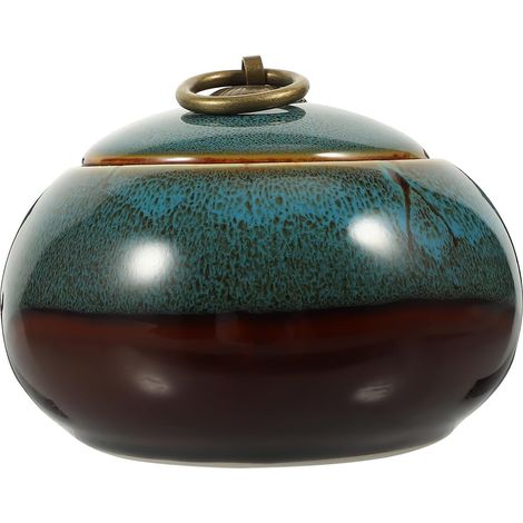 Boîte à thé en céramique, pot de rangement en porcelaine émaillée bleue avec couvercle