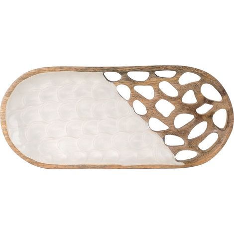 Signes Grimalt Bandeja De Decoración Cocina  Bandeja Rectangular Grande Cajas Y Bandejas Blanco 15x33x3cm 32751