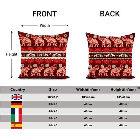 Indian Red Sofa Cushion Cover Elephant Boheme Sofa 40 x 40 cm Bedroom Outdoor (1/2)