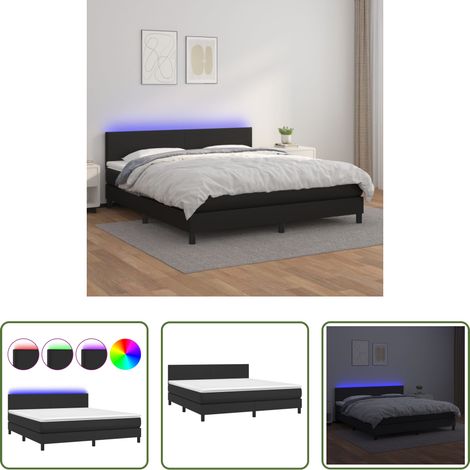 Sommier tapissier - Sommier à lattes de lit avec matelas et LED Noir 160x200 cm (1/5)