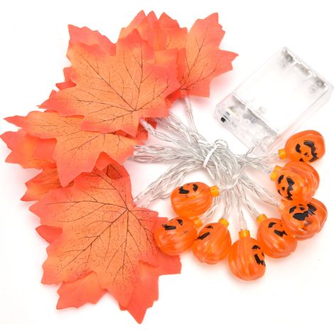 LED-Lichterkette mit herbstlichem Kürbis- und Ahornblattmotiv, 20 LEDs, für den Innen- und Außenbereich (1/5)