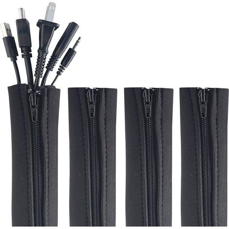 Organiseur de câbles zippé 4 pièces pour gérer et protéger votre bureau, ordinateur, téléviseur et plus encore, 49,5 cm, noir (1/5)