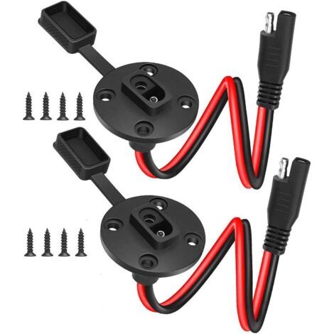 2 pcs Port de paroi latérale de Prise d'alimentation SAE, connecteur étanche Universel à Montage Rapide sur Panneau Solaire SAE, câble SAE 12AWG avec 8 vis pour Chargeur de Batterie Solaire