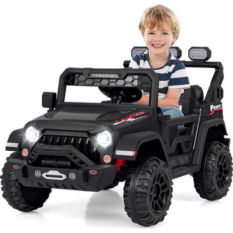 COSTWAY Coche Eléctrico para Niños 12V, Vehículo Todoterreno Eléctrico con Control Remoto, Conexión Inalámbrica, Música, Luz, Pantalla de Batería, Arranque Suave, 3 Velocidades (Negro)