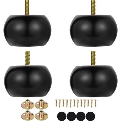 2-Zoll-Kugelkopf-Möbelfüße aus Massivholz, 4er-Set, vorgebohrte M8-Schrauben mit Metallhalterungen, Schwarz (1/5)