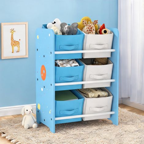 Étagère enfant avec 6 bacs en tissu MDF et métal 43 x 30 x 60 cm (1/5)