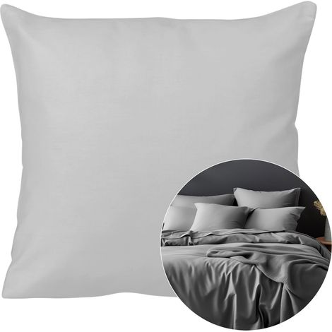 Taie d'oreiller 40x40 cm en satin de coton, gris cendré, lisse (1/5)