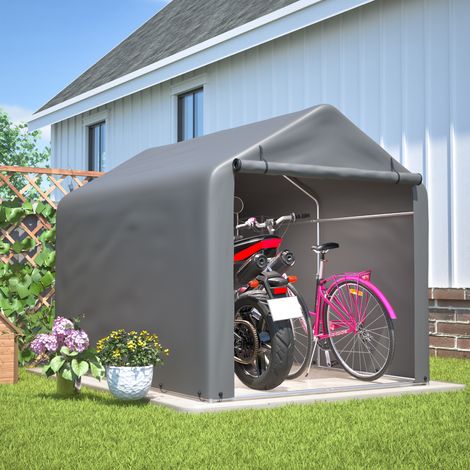 REDOM Cobertizo para bicicletas 160x220x165 cm puerta enrollable, 2 ventilaciones, estructura de acero, PE gris (1/5)