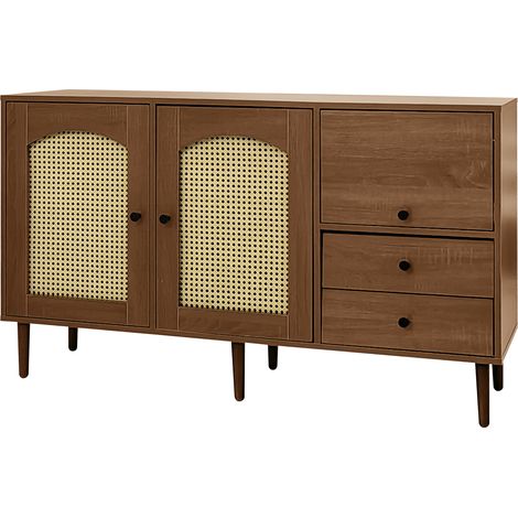 Buffet de style maison de campagne avec portes en rotin – 130 x 75,5 x 40 cm – fermeture magnétique, étagères réglables, structure stable – design élégant et polyvalent [OLD SKU:WF298018019NAA] (1/5)