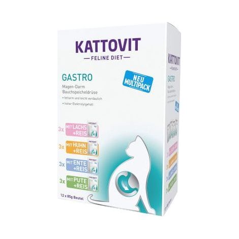 Kattovit Gastro Multipack 12x85g - aliment pour chats souffrant de maladies intestinales, gastriques et pancréatiques