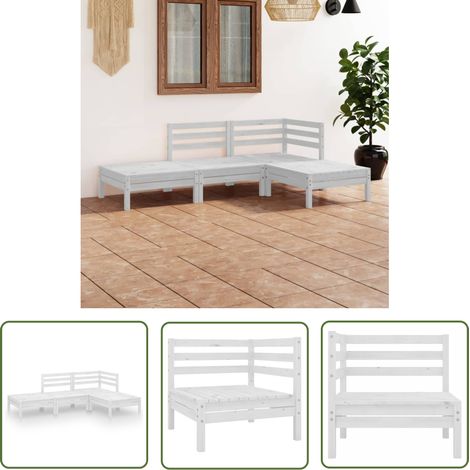 The Living Store 4-tlg. Garten-Lounge-Set Weiß Massivholz Kiefer - Gartenmöbeln - Loungesessel - Gartenloungeset - Rattan Möbel - Outdoor Furniture (1/5)