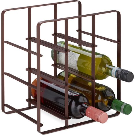 Relaxdays Étagère pour 9 bouteilles de vin, en fer revêtu par poudre, HLP : 30 x 27,5 x 20 cm, cuisine et bar, marron (1/5)