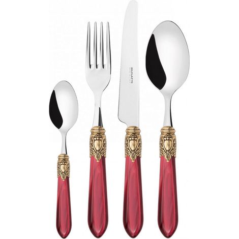 Set posate 24 pezzi in astuccio di legno Oxford ghiera dorata Rosso Madreperla Bugatti