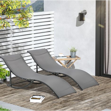 Lote de 2 tumbonas plegables de aluminio y textileno gris oscuro 165 cm (1/5)