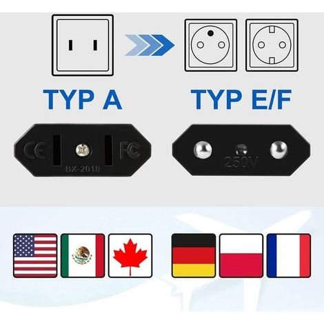 Set mit 4 US-zu-EU-Reisesteckern, US-Stecker auf 2-poligen Euro-/Deutschen Stecker, Amerika/Kanada/Mexiko Steckerkonverter-Adapter für Geräte mit US-Netzteil (Schwarz) (1/4)