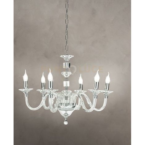 LAMPADARIO GALA 6 LUCI ATTACCO E14 BIANCO E CROMO D.72CM